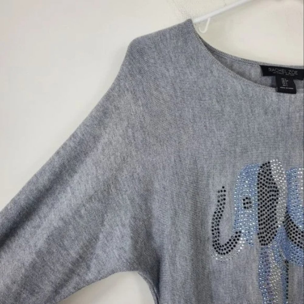 Rachel Zoe Gray Bling Elephant Long Sleeve Womens Size S Cashmere Blend - Picture 3 of 3